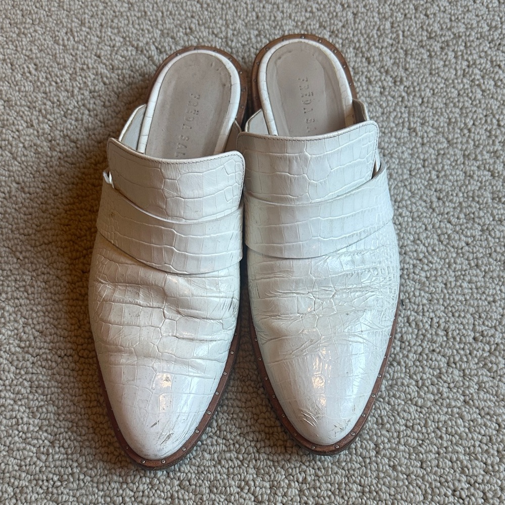 Freda Salvador White Croc-Embossed Mules
